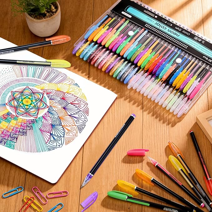 36 Colors Gel Pens Gel Pen Set for Adult Coloring, Metallic Glitter Pens & Gel Ink Pens for Journaling, Drawing, Cute Journal Pens Colored Gel Pens for Black Paper Writing