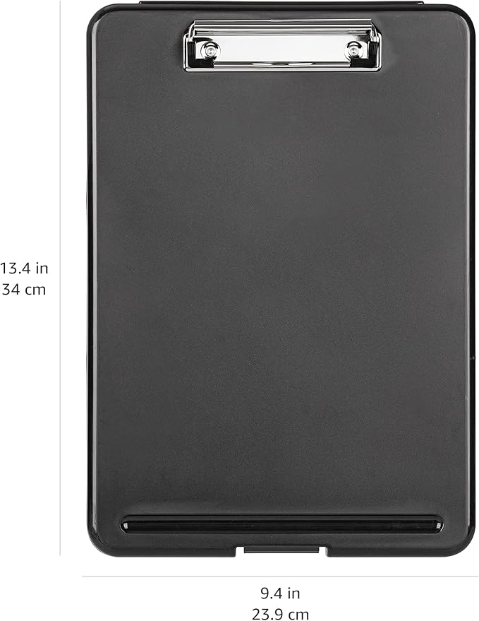 Amazon Basics Sturdy Plastic Storage Clipboard for School & Office Supplies, Lightweight, Black, 2-Pack