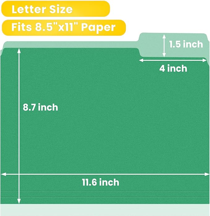 SUNEE File Folders, 18 Pack Manilla Folders 8.5 x 11, Colored File Folders Home Office School Supplies for Documents Files Paper, Green