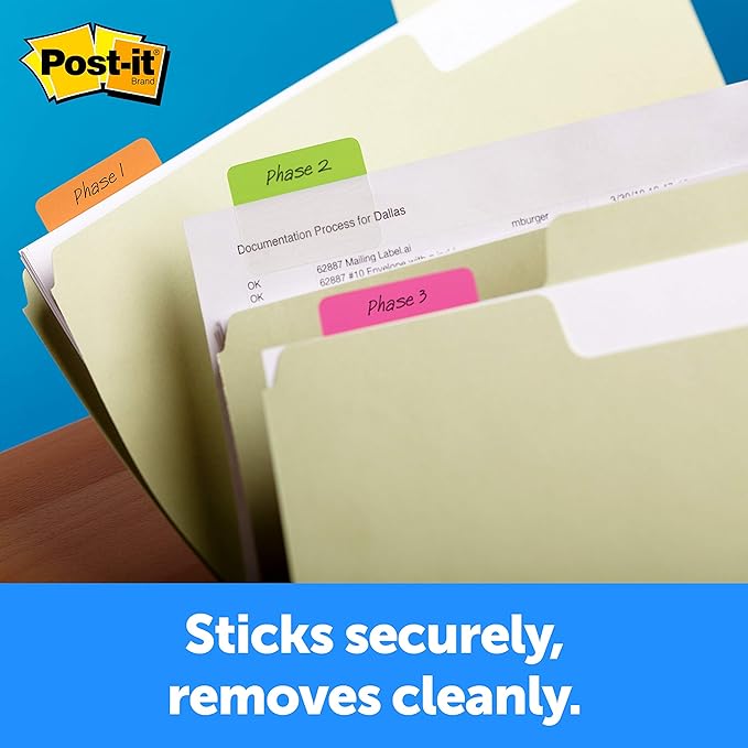 Post-it Tabs, 2 in, Solid, Assorted Colors, 6 Tabs/Color, 5 Colors, 30 Tabs/Pack (686-ROYGB) (Pack of 2)