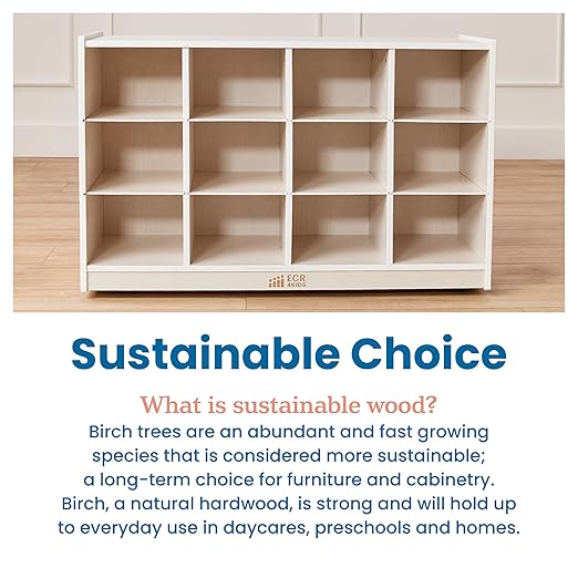 ECR4Kids 12 Cubby Mobile Tray Storage Cabinet, 3x4, Classroom Furniture, White Wash