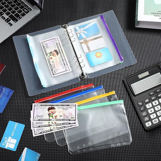 40 Pieces Binder Pockets 6 Hole Zipper Pouch 6 Ring A5 Pockets with Zipper Binder Folders Plastic Pouches Loose Leaf Bags Waterproof PVC Document Filing Bag