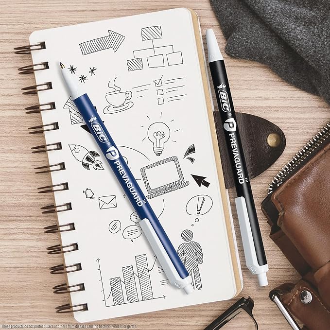 BIC PrevaGuard Clic Stic Ballpoint Pen Contains Built-in Protection On the Pen To Suppress Bacteria Growth, 12-Count