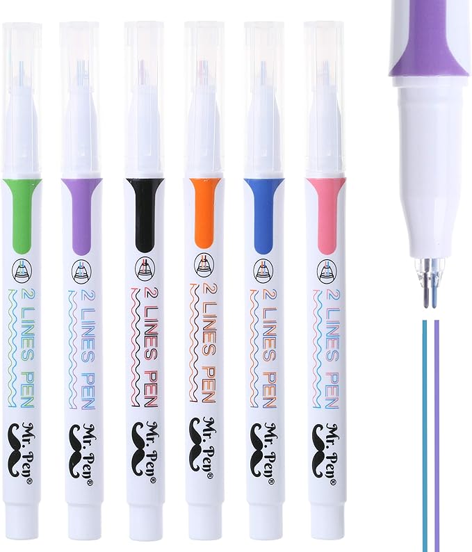 Mr. Pen- Double Line Pen, 6 Pack, Assorted Colors, Bible Journaling Pens, Outline Pen, 3-D Two Line Two Line Pens, Liner Pens for Drawing