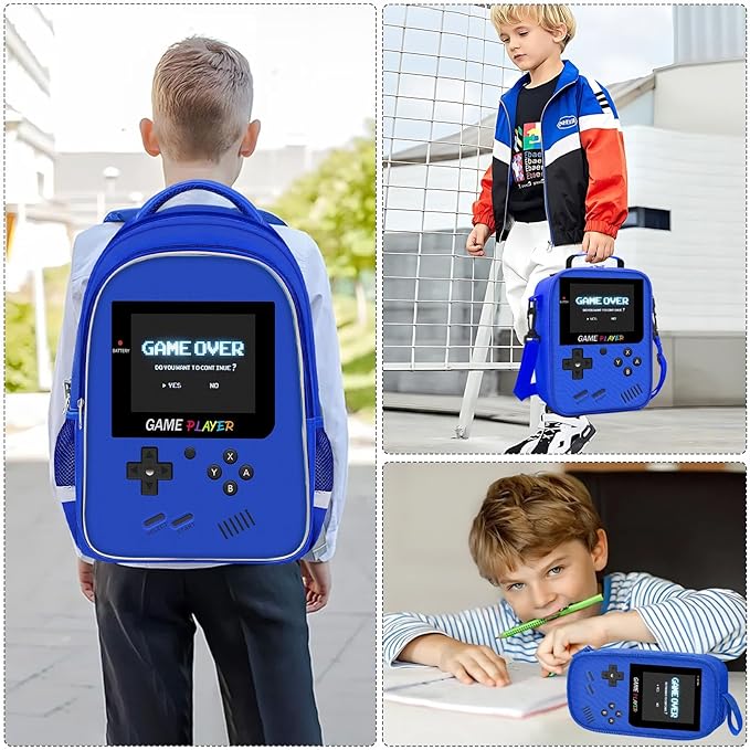 Backpack for School Boys,3pcs Boys Backpack and Lunch Box Set for Elementary Middle School, 17″ Video Game Bookbag for Ages 6-18 Kids Children Teens