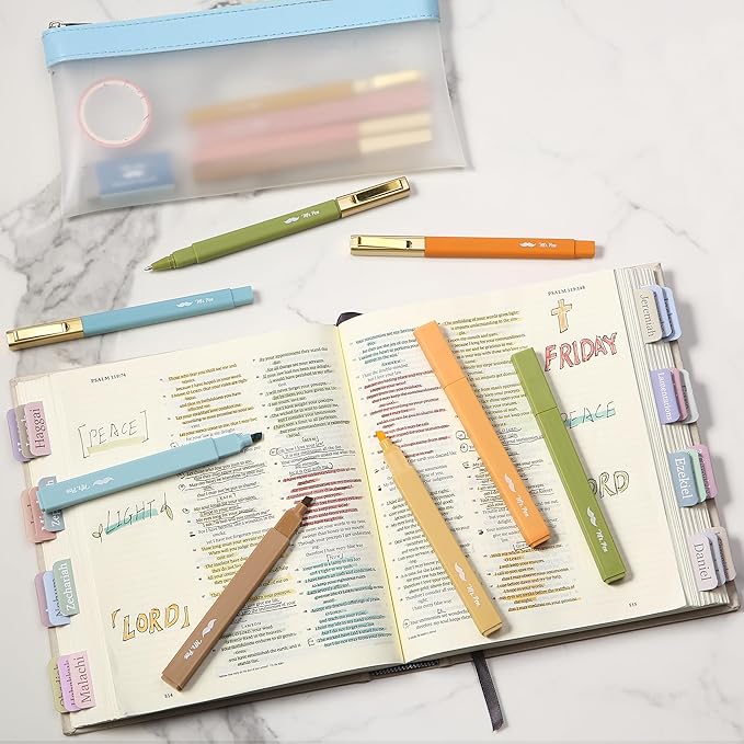 Mr. Pen- Aesthetic Highlighters and Pens, 12 Pack, Pastel Color No Bleed Bible Highlighters, Black Ink Pens
