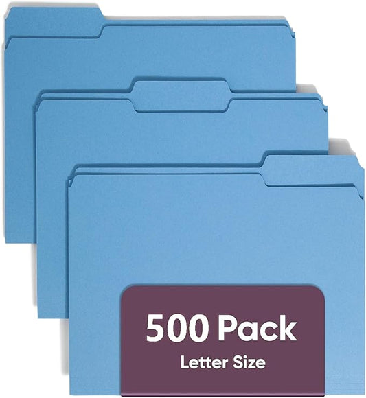 Smead Standard File Folders, Value Filing Bulk Case of 500, Blue, 1/3-Cut Tabs, Letter Size (21122)