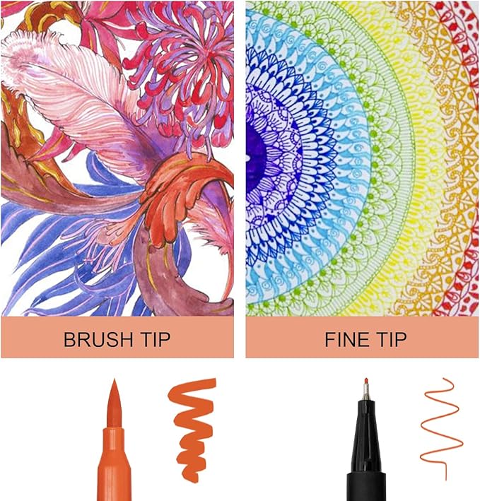 Dual Brush Marker Pens,24 Colored Markers,Fine Point and Brush Tip for Adult Coloring Books Bullet Journals Planners,Note Taking Coloring Writing