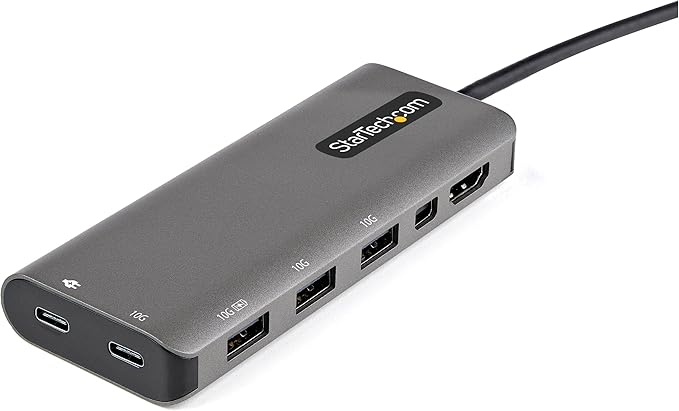 StarTech.com USB C Multiport Adapter - USB-C to HDMI or Mini DisplayPort 4K 60Hz, 100W Power Delivery Pass-Through, 4-Port 10Gbps USB Hub - USB Type-C Mini Dock - w/ 12" Attached Cable (DKT31CMDPHPD)