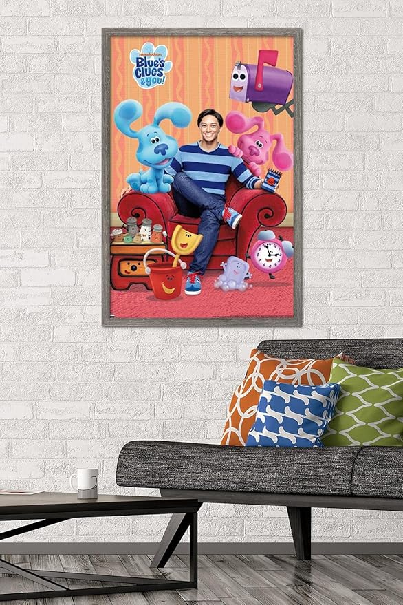 Nickelodeon Blue's Clues - Group Wall Poster, 34L" x 22.4W", Barnwood Framed Version