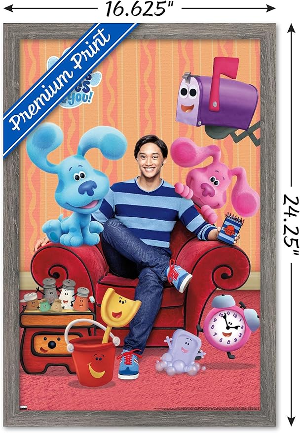 Nickelodeon Blue's Clues - Group Wall Poster, 22.4L" x 14.7W", Barnwood Framed Version