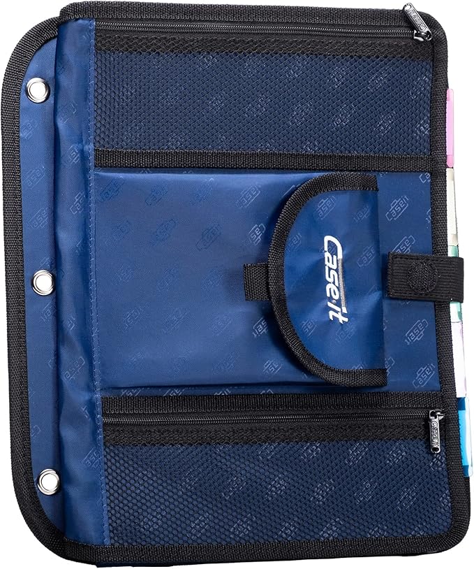 Case It 5-Tab Binder Accessory, 5-Colored Tabbed, 6 Pocket Expanding File, fits Any Standard 3 Ring Letter Size Binder, Additional Zippered mesh Pockets for Pen Storage, ACC-21, Blue (Pack of 6)