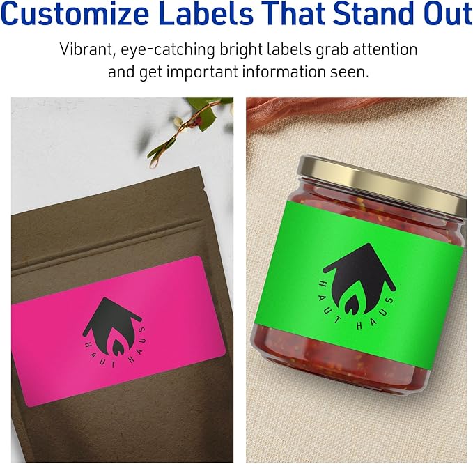 Avery Printable Labels with Sure Feed, 2" x 4", Assorted Neon Colors (Green, Magenta, and Yellow), Removable Adhesive, Laser & Inkjet Compatible, 120 Blank Labels Total (6481)