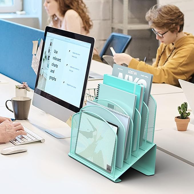 Inclined Desk File Organizer,Vertical File Folder Holder Stand Metal Rack File Sorter for Office Classroom Desktop Organization