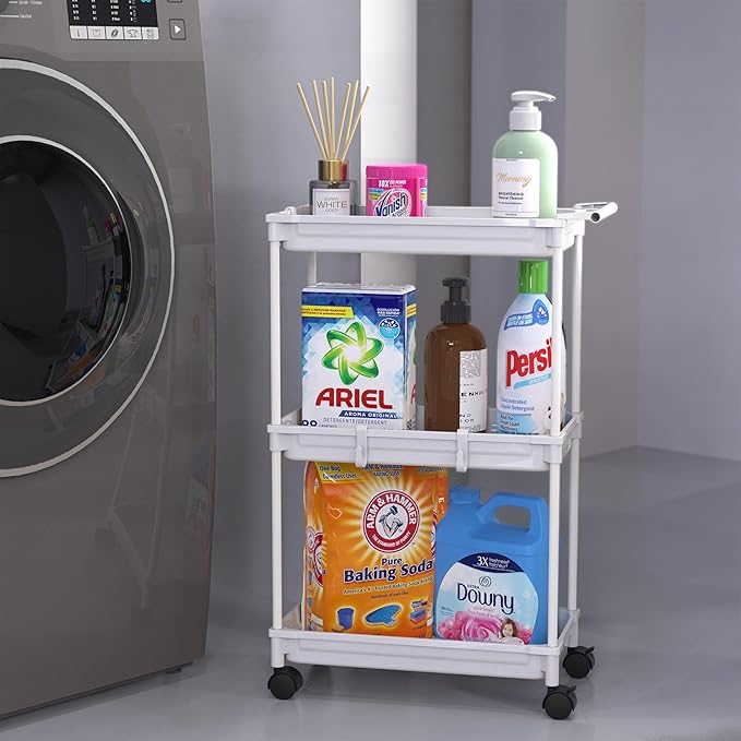 SimpleHouseware Standard 3-Tier Slim Rolling Storage Cart, White