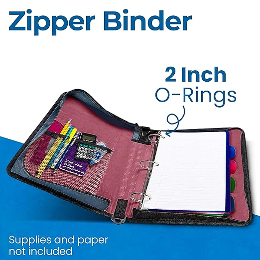 Case-it Classic Zipper Binder | 2-Inch O-Rings, 350 Sheet Capacity, Multiple Storage Pockets & Shoulder Strap | School & Office Organizer | D-251 Burgundy | 6 Pack