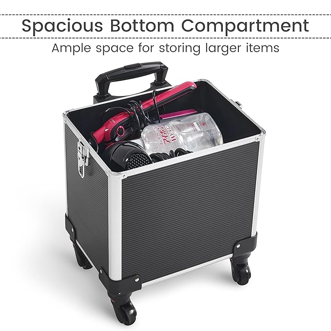 Yaheetech Professional Makeup Train Case 5 in 1 Cosmetology Case on Wheels Aluminum Beauty Travel Case Rolling Cosmetic Organizers & Storage Black