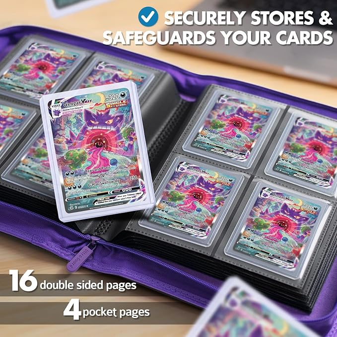 FunGuys Toploader Binder – 4 Pocket Trading Card Binder for 128 Top Loaders, Pokemon Card Binder, MTG, Yugioh, Sports Cards, TCG Storage Album, Zipper Card Collector Folder