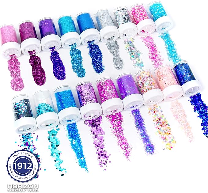 Horizon Group USA Glitter Shakers, 18-Pack Assorted Glitter & Confetti, Fine & Chunky Glitter, Great for Arts & Crafts, DIY Projects, Back to School Supplies & Art Class