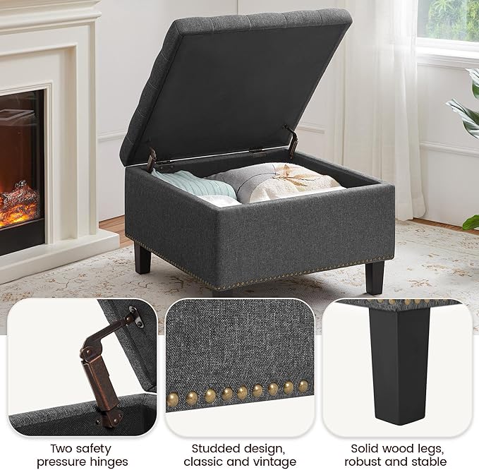 Yaheetech 28-inch Entryway Ottoman Bench with Storage, Multipurpose Foot Rest Sofa Stool in Dark Grey, 2 PCS