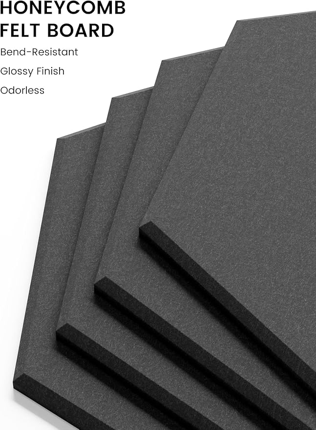 Fluxynara Hexagon Cork Board Alternative for Walls Decor-8-Pack Felt Bulletin Board Tiles,with 30 Pushpins,50 Adhesive Tabs for Office,Classrooms & Home Pin Board Felt Board-Black