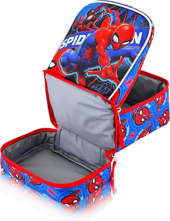 Marvel Avengers Backpack with Lunch Bag Set - Bundle of 16” School Bag, Spiderman Lunch Box, Water Bottle, Stickers, More | Avengers School Supplies for Kids