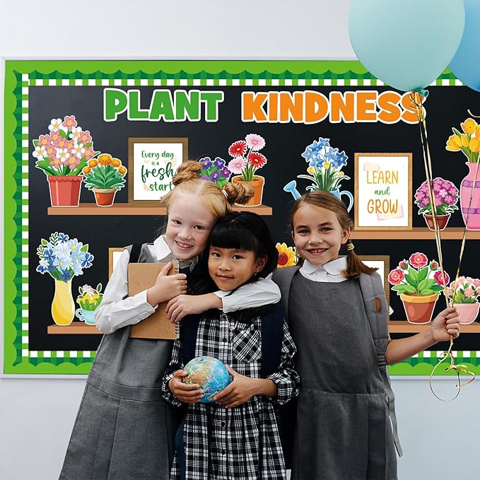 Spring Flower Bulletin Board Set, Colorful Floral Classroom Decorations Flowers Educational Poster Cutouts March April Home Library Window Wall Party Decor for Teacher(Plant Kindness)