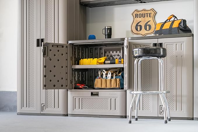 Suncast Indoor Resin Single-Drawer Storage Cabinet, Platinum Metallic, Made in The USA