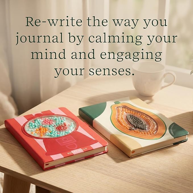 Lifelines Sensory Bead Journals, Papaya & Gumball 2 Pack Set - Fidget Ruled Notebook Journals with Interactive Tactile Cover & Embossed Paper - 160 Pages, Sensory Journaling Notebooks
