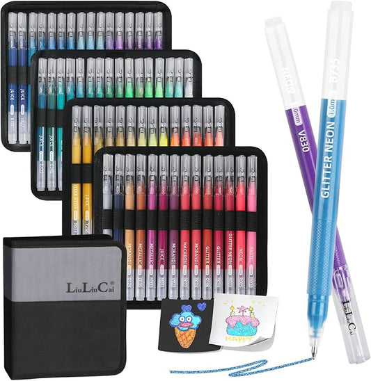 Gel Pens for Adult Coloring Book, 60 Colors Large Capacity Metallic Glitter Gel Ink Pens with Case, 1.0 mm Bullet Tip Smooth Writing, Artist Colored Gel Pen for Coloring Drawing Journaling