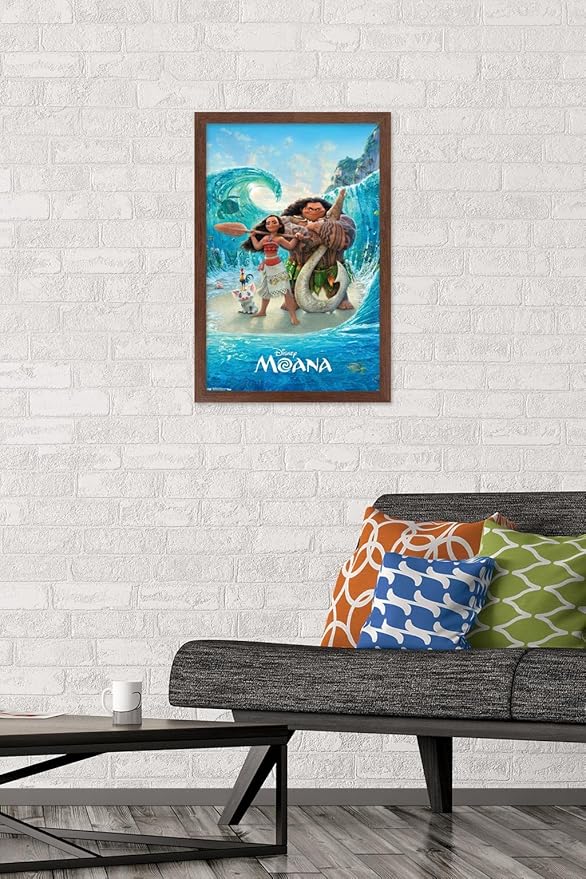 Disney Moana - Ocean Floor Wall Poster, 22.4L" x 14.7W", Mahogany Framed Version