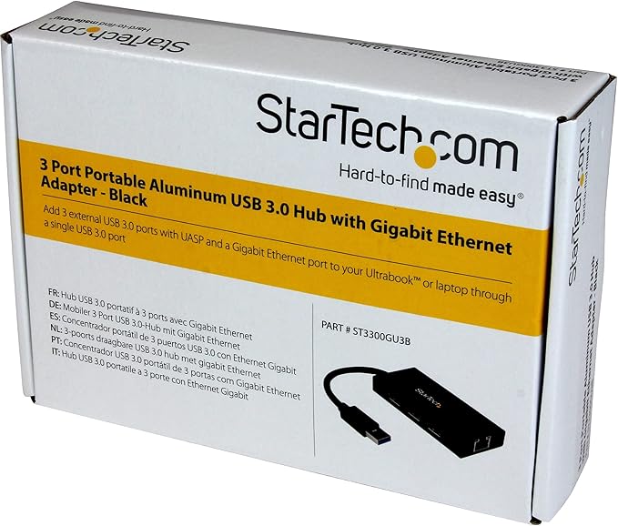 StarTech.com USB 3.0 Hub with Gigabit Ethernet Adapter - 5Gbps - 3 Port - NIC - USB Network / LAN Adapter - Windows & Mac Compatible , TAA (ST3300G3UA)