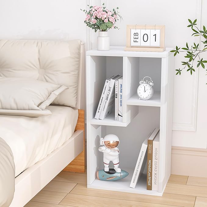 VECELO Small White Bookshelf, 3 Cube Shelf, Fits Tallest Hardcovers, Horizontal Available, Modern Storage Organzier for Small Spaces, Kids, White