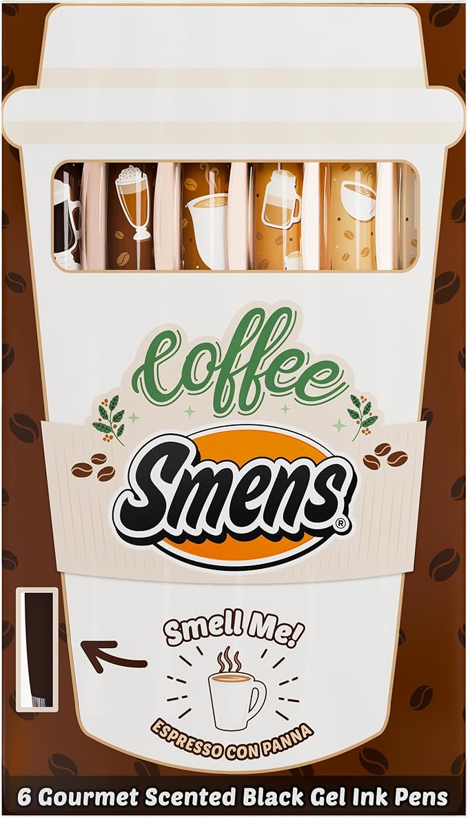 Scentco Coffee Smens - Gourmet Coffee-Scented Gel Pens, Black Ink, Medium Point, 6Pack Variety Set