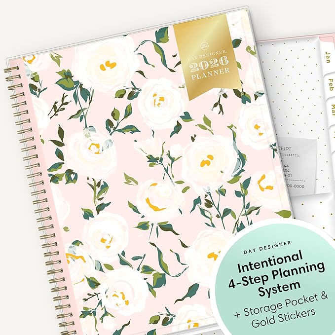 Blue Sky Day Designer 2026 Weekly and Monthly Planner Calendar, January 2026 - December 2026, 8.5" x 11", Clear Pocket Cover, Durable Twin Wire Binding, Includes Storage Pocket, Stickers, Coming Up Roses