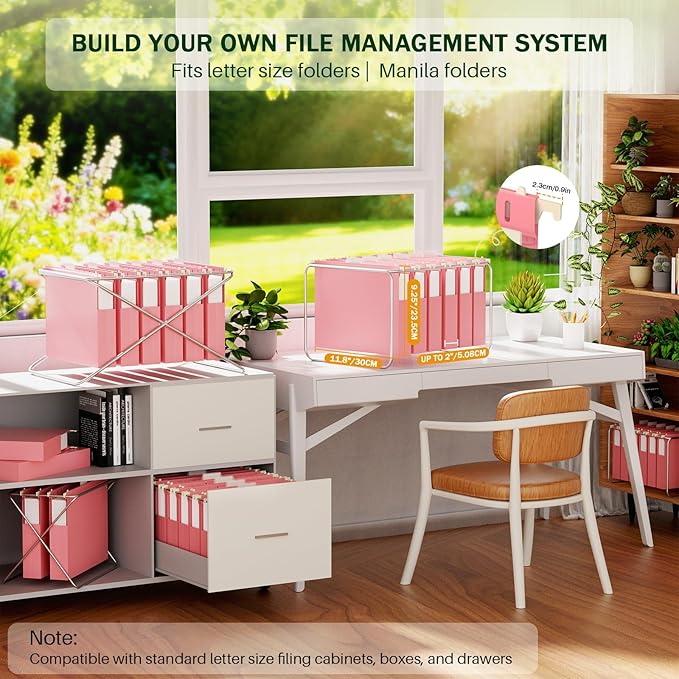 Hanging File Folders Letter Size, Hanging Files Folders Pink for Filing Cabinet,12 Pack Plastic Hanging Folder, Extra Capacity Pockets, Heavy Duty Hang Folder with 1/5-Cut Tabs, Coral Pink