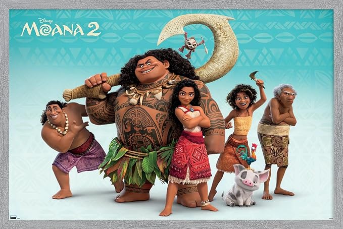 Disney Moana 2 - Group Wall Poster, 22.4L" x 14.7W", Gray Framed Version