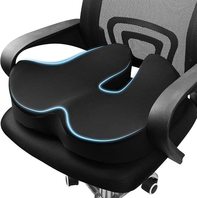 Ergonomic Memory Foam Seat Cushion | Relieves Sciatica, Tailbone & Lower Back Pain | Non-Slip, Breathable Pad for Office, Gaming, Car & Wheelchair Use | Ideal for Long Sitting Comfort