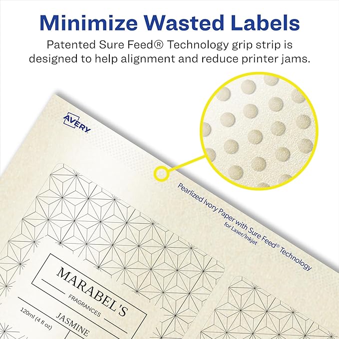 Avery Pearlized Ivory Rectangle Labels, Sure Feed Technology, Print-to-The-Edge, 3" x 3.75", 300 Pearlized Ivory Labels, Laser/Inkjet Printable