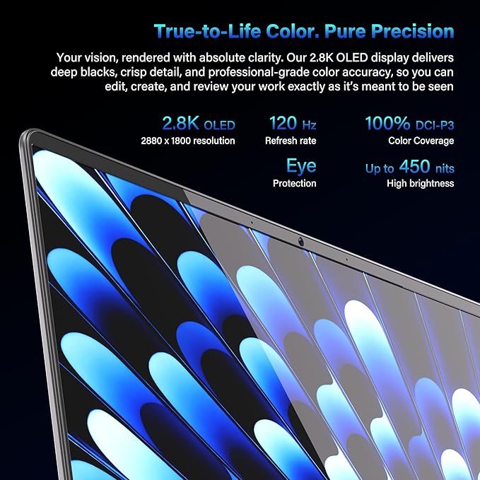 GEEKOM GeekBook X14 Pro Laptop, 2.2lbs Ultra Thin 14" 2.8K OLED Laptop Computer, Ultra 9 185H, 32GB LPDDR5x 7500MHz RAM 2TB SSD, Up to 16 Hour, 2X USB4, Fingerprint, Hub, Copilot, Windows 11 Pro