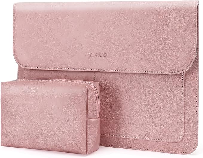 MOSISO Laptop Case 13 inch, 13 inch Laptop Sleeve Compatible with MacBook Air M4 M3 M2 M1 2025-2018 / Pro M2 M1 2025-2016, PU Leather Flap Carrying Case with Stand&Small Pouch, Pink