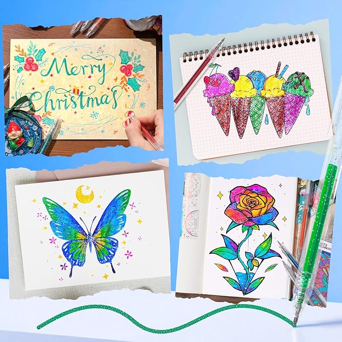LET'S RESIN PAINT Glitter Gel Pens,18 Vibrant Colors Sparkle Gel Pen, Retractable Metallic Shimmer Pens for Adults Coloring Note Taking and Journaling Easter Basket Stuffers