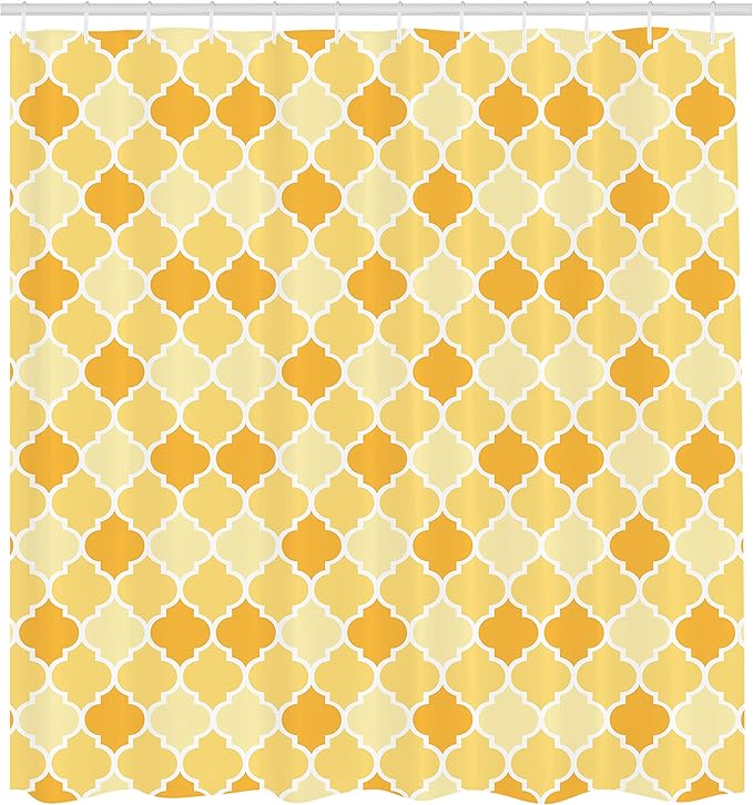 Ambesonne Quatrefoil Shower Curtain, Age-Old Trellis Pattern in The Shades of Yellow Historical Eastern, Cloth Fabric Bathroom Decor Set with Hooks, 69" W x 75" L, Marigold Mustard