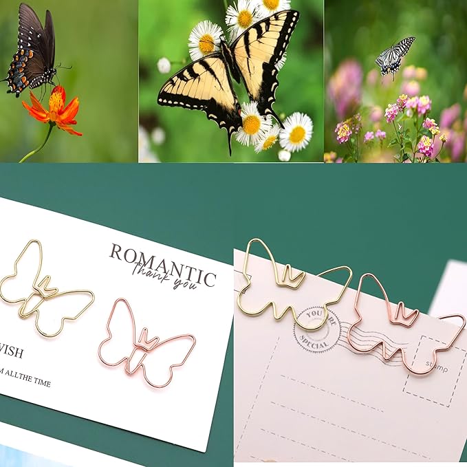 Cute Paper Clips, Butterfly Paperclips, Smooth Metal Paper Clips for File Organization or Decoration（20 Pcs/Box, Pink, Gold, Rose Gold