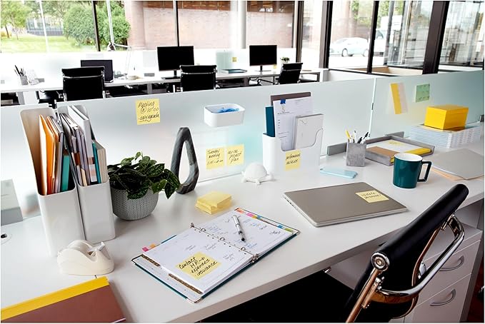 Post-it 100% Recycled Paper Super Sticky Notes, Canary Yellow, 3 in. x 3 in., 24 Sticky Note Pads, 70 Sheets per Pad, New Year Organization or Second Semester School Supplies