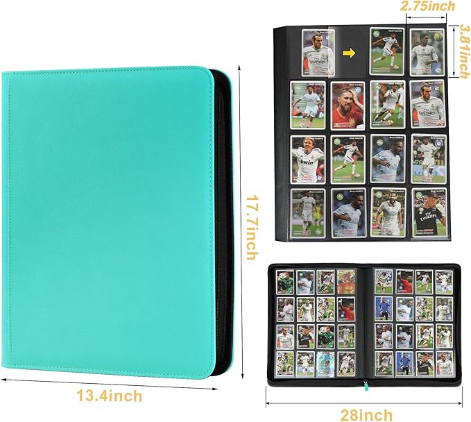 Trading Card Binder 16 Pocket, GERMUN PU Cover Card Binder for 1000+ Cards, Premium Trading Card Holder Folders, Double Sided Pocket Card Album for MTG, TCG (Lake Blue)