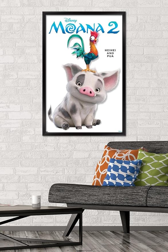 Disney Moana 2 - Heihei and Pua Feature Series Wall Poster, 34L" x 22.4W", Black Framed Version