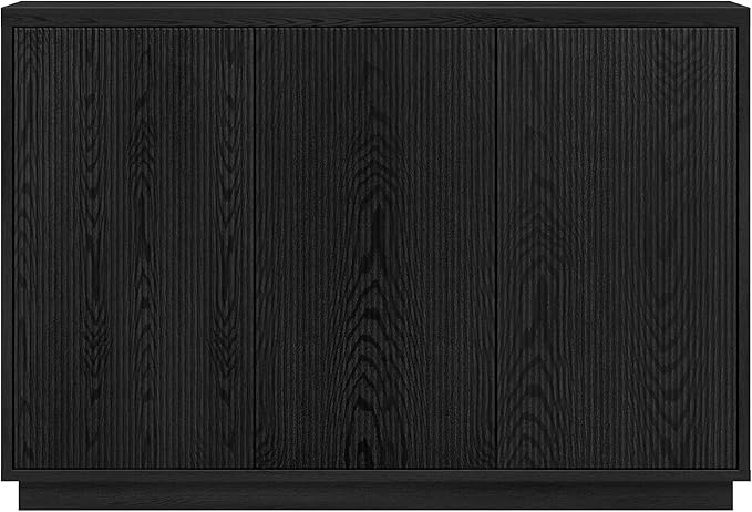 Henn&Hart 48" Fluted Sideboard Buffet Cabinet, Ribbed Wooden Credenza with 3 Doors, Adjustable Shelves, and Cable Management Cut-Outs for Dining Room, Kitchen, Living Room or Entryway, Natural Black