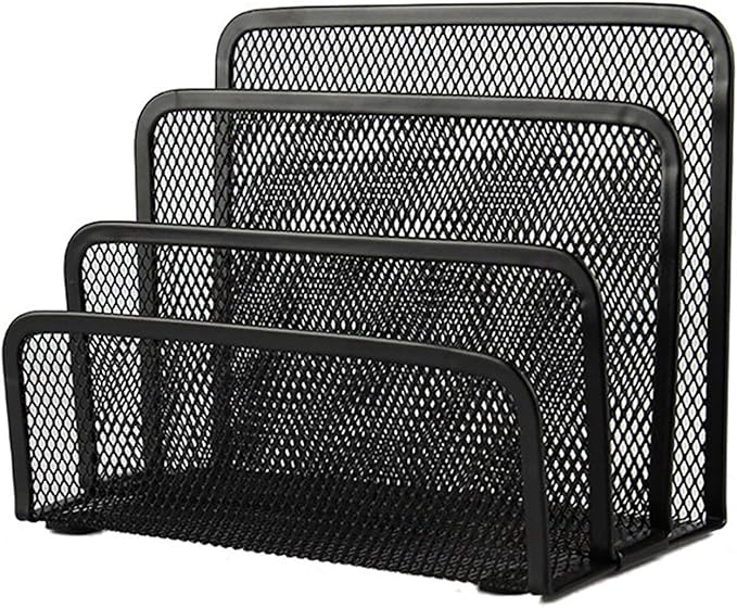 VANRA Small Letter Sorter Desktop File Holder Organizer Metal Mesh with 3 Vertical Upright Compartments (Black)
