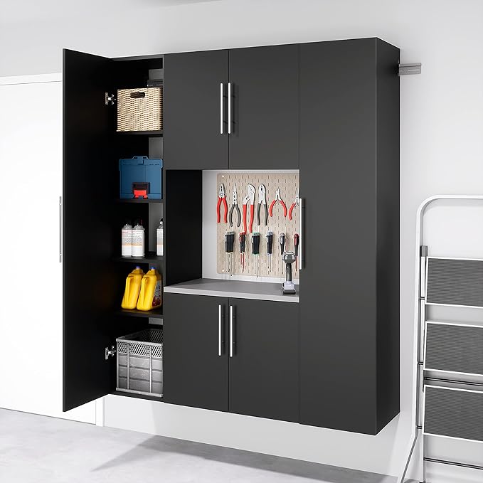 Prepac HangUps Narrow Wall Mounted Garage Storage Cabinet, Tall Storage Organizer Cabinet, 15" W x 72" H x 16" D, Black